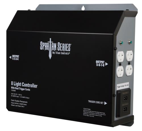 Titan Controls Spartan Series Metal 8 Light Controller 240 Volt w/ Dual Trigger Cords - Universal Outlets (4/Cs)