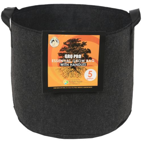 Gro Pro Essential Round Fabric Pots with Handles - Black