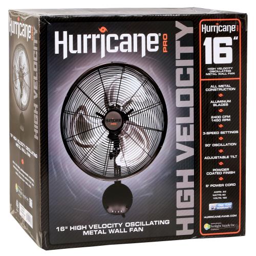 Hurricane Pro High Velocity Oscillating Metal Wall Mount Fan 16 in