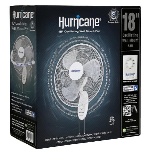 Hurricane Supreme Oscillating Wall Mount Fan 18 in (36/Plt)