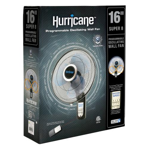 Hurricane Super 8 Oscillating Digital Wall Mount Fan 16 in (48/Plt)