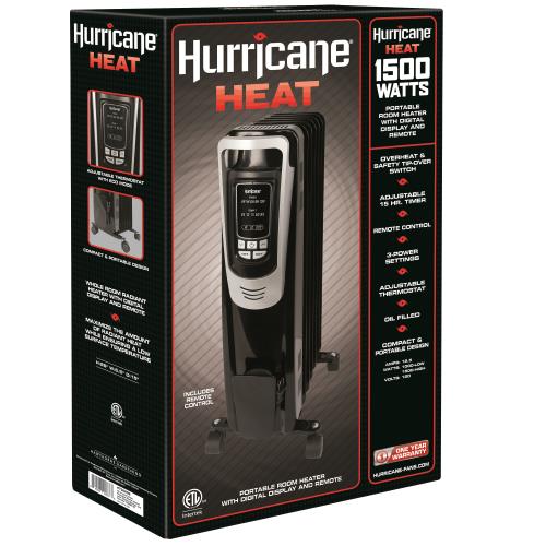 Hurricane Heatwave Whole Room Oil-Filled Radiant Heater w/ Digital Display and Remote - 1500 W